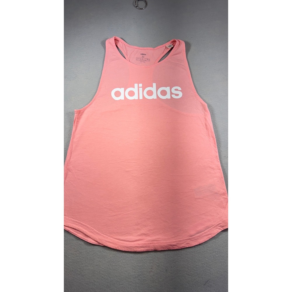 Adidas Womens Graphic Racerback Tank Top Coral Pink White Logo Size Medium